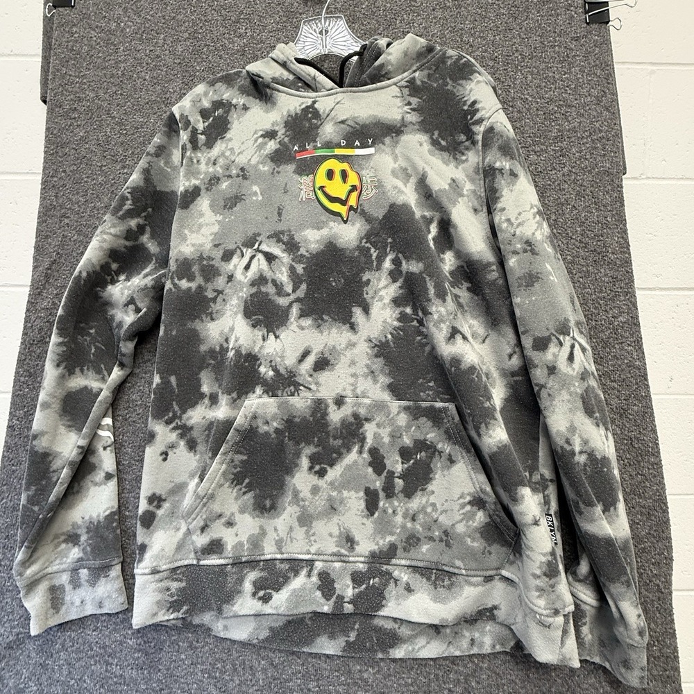 Brooklyn Cloth All‎ Day Drip Hoodie Tie Dye Gray Skater Black Light Visual Large